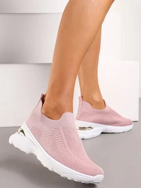 Wsuwane Sneakersy ze Skarpetkową Cholewką na Ozdobnej Podeszwie Wylla różowe