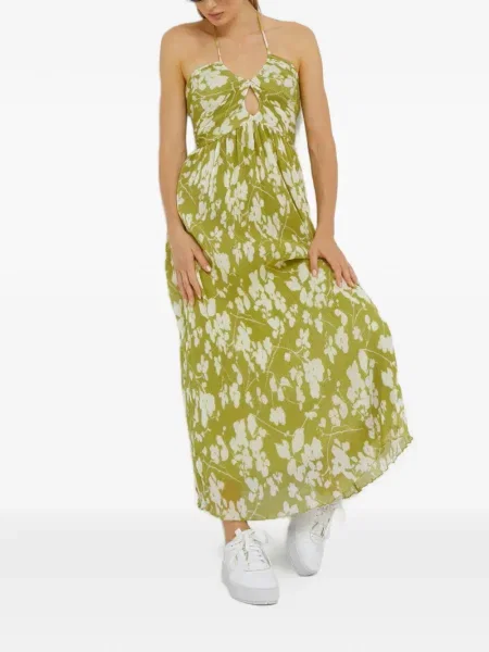 Rochie maxi Abercrombie & Fitch cu model floral cu imagine de costum verde