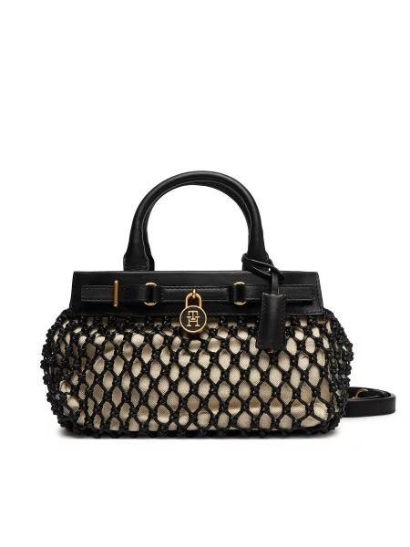 Torbica Tommy Hilfiger American Icon Mini Tote Macrame crna