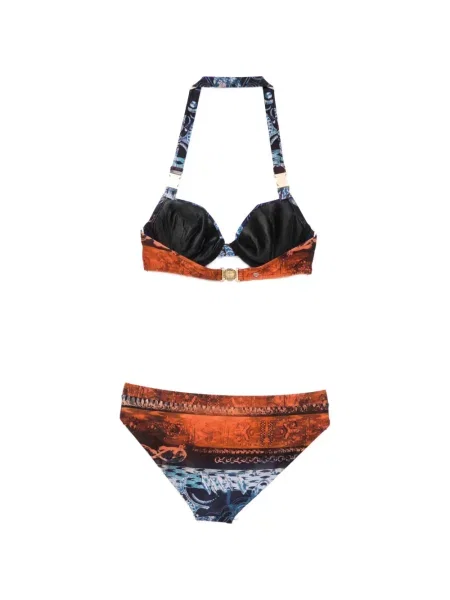 Bikini Balmain cu imagine cu gât halter portocaliu