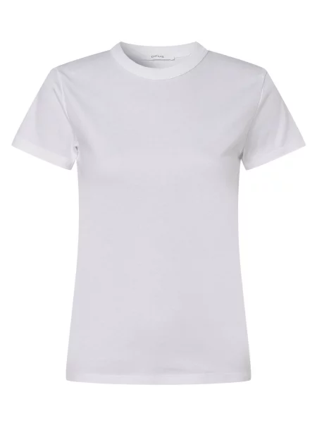 T-shirt z prążkowanym okrągłym dekoltem model ‘Samun’ Opus biała