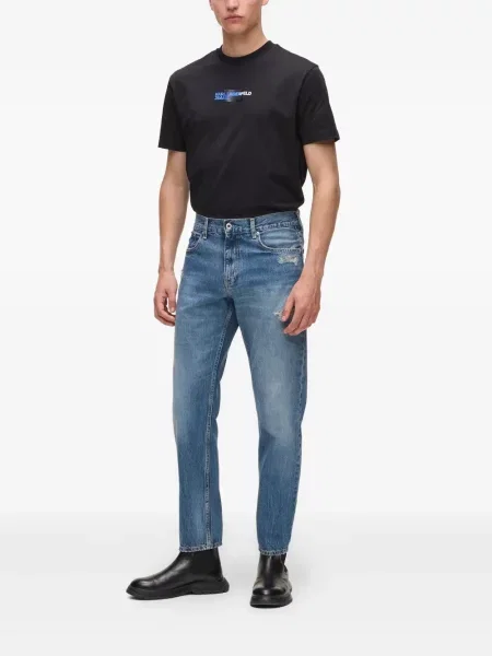 Blugi conici Karl Lagerfeld Jeans zdrențuiți albastru