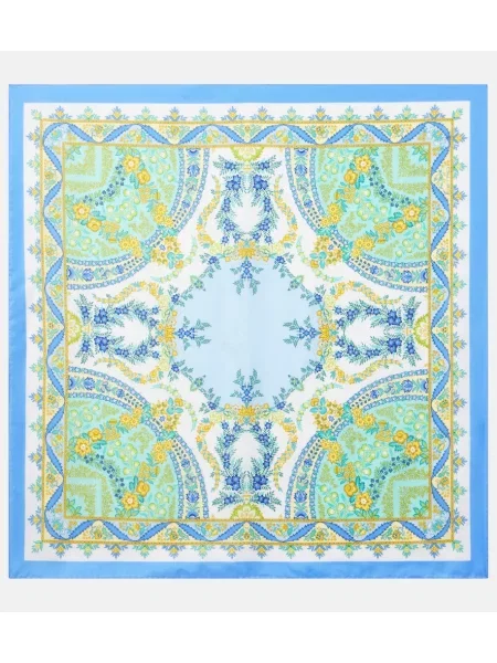 Fular Etro de mătase cu model floral albastru