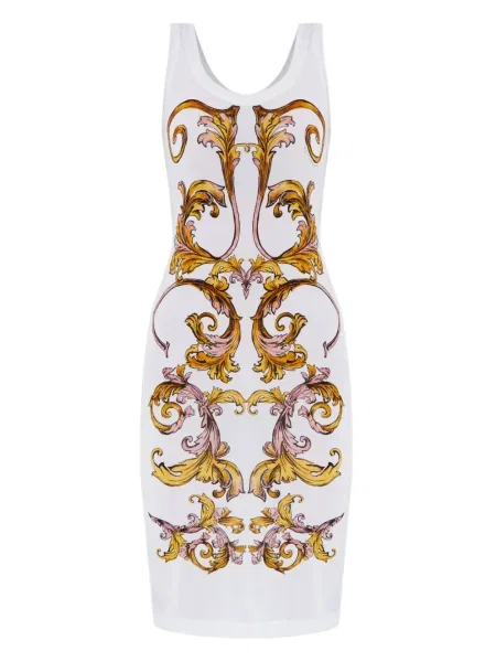 Sukienka jeansowa Versace Jeans Couture z nadrukiem garniturowa biała