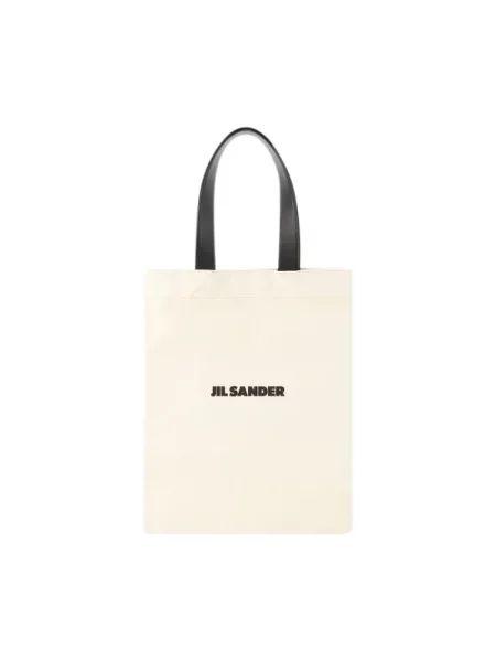 Shopperka Jil Sander skórzana z logo beżowa