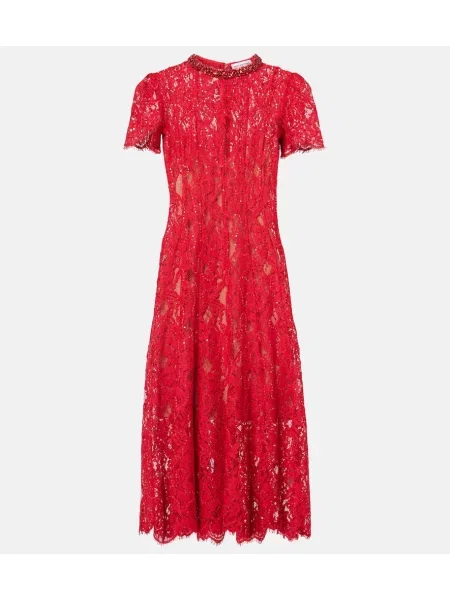 Sukienka midi Self-portrait z siateczką do kolan garniturowa czerwona