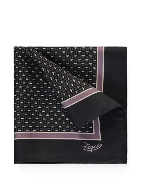 Fular Zegna de mătase cu imagine cu imprimeu geometric negru