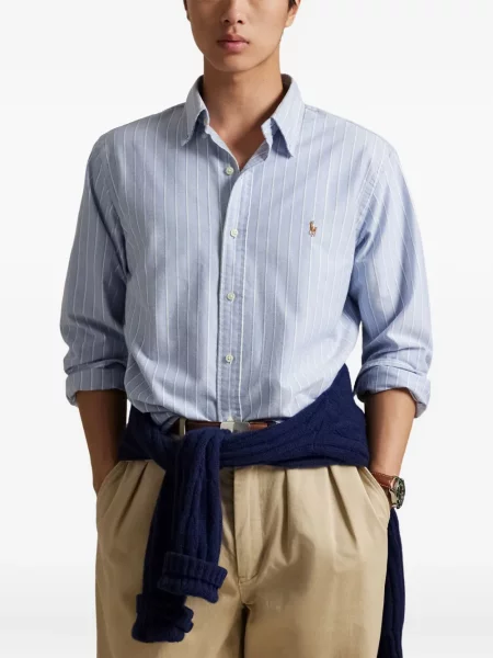 Tricou polo Polo Ralph Lauren cu imagine cu dungi din țesătură twill albastru