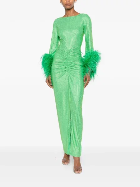 Rochie maxi Miron cu pene verde