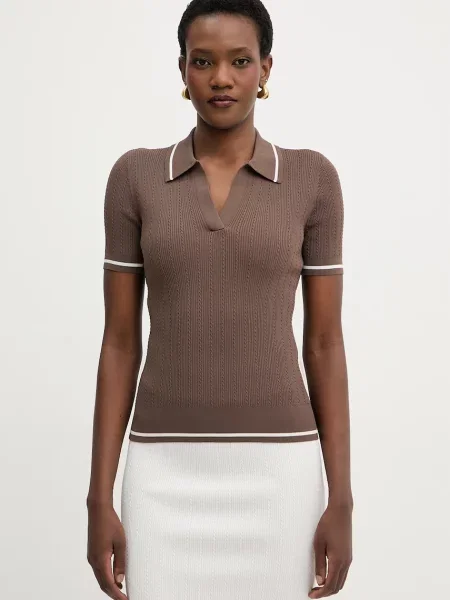 Armani Exchange polo swetrowe z wiskozą brązowa