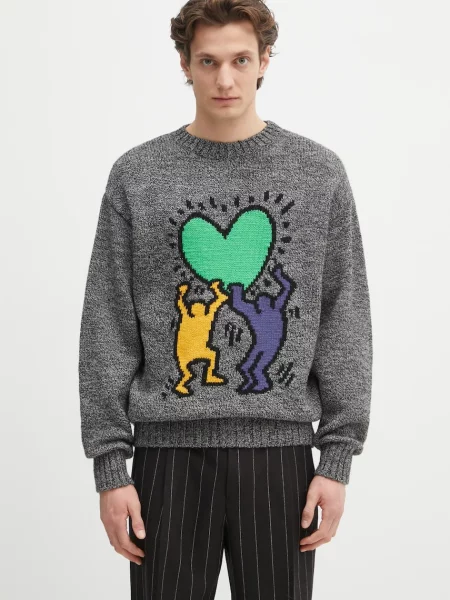 Μάλλινο πουλόβερ Wacko Maria x Keith Haring ανδρικό γκρι