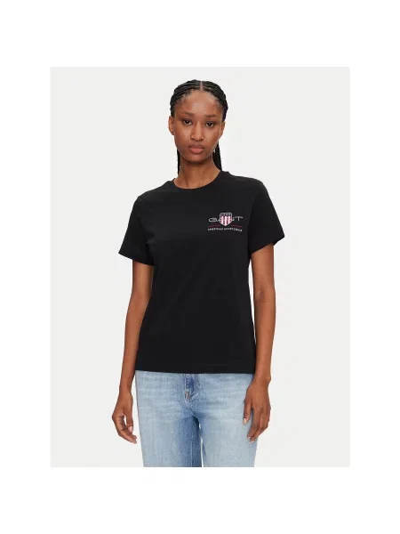 Gant T-shirt Bisiklet Yaka Regular Fit crna