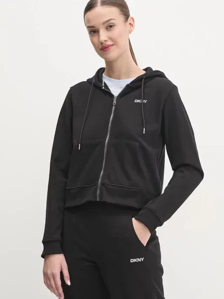 Dkny bluză femei cu glugă uni negru