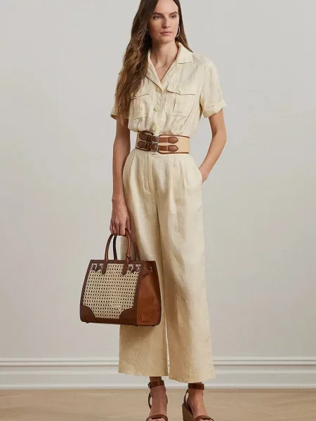 Ленен гащеризон Lauren Ralph Lauren с яка бежово