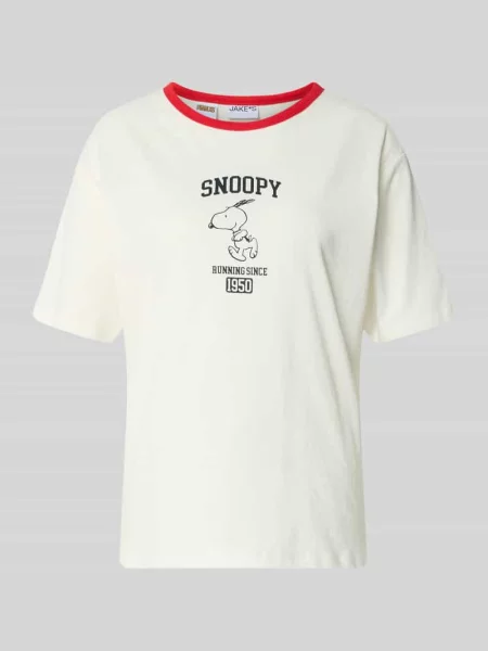 T-shirt z nadrukiem z motywem i okrągłym dekoltem Jake*s Casual biała