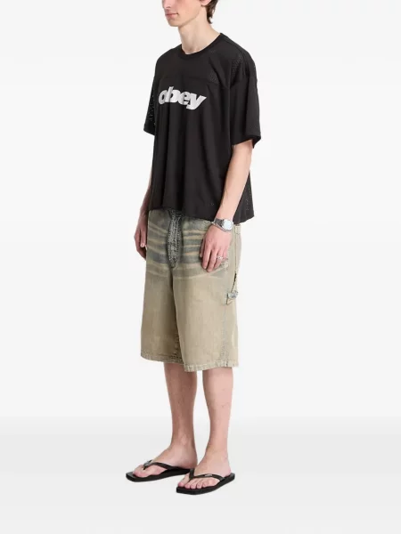 Raštuotas tinklinis marškinėliai Obey juoda