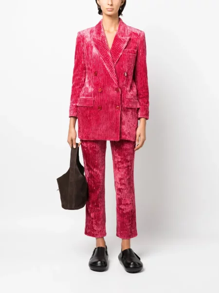 Švarkas Isabel Marant kordinis velvetas dvieiliai rožinė
