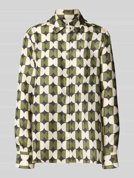 Bluzka koszulowa o kroju regular fit z czystego jedwabiu model ‘RIVE’ Weekend Max Mara zielona