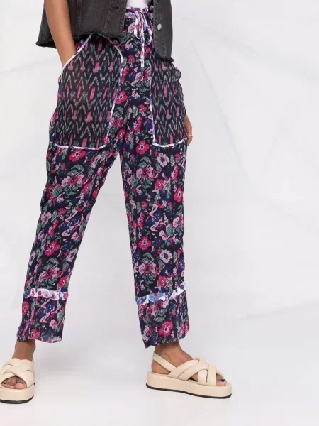 Zkrácené kalhoty Isabel Marant Etoile s potiskem modré