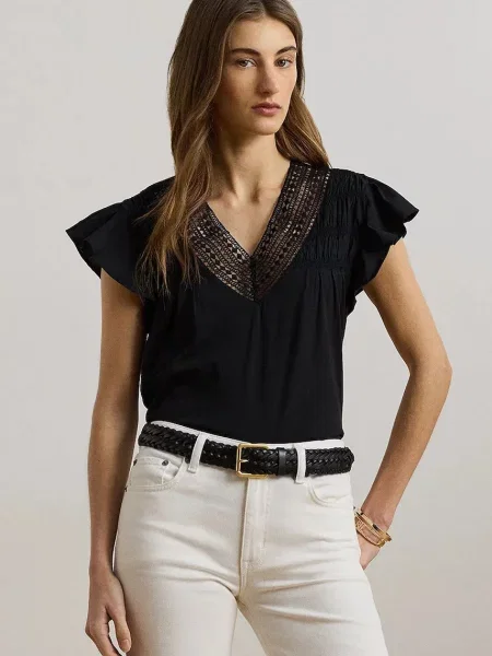 Блуза Lauren Ralph Lauren с изчистен дизайн черно