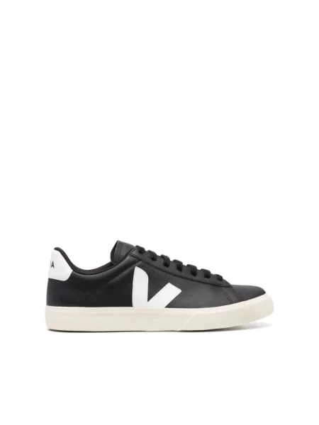 Sneakersy Veja Campo skórzane z okrągłym noskiem czarne
