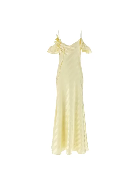 Satynowa sukienka maxi Self-portrait w paski garniturowa żółta