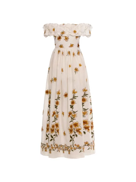 Rochie maxi Agua By Agua Bendita cu model floral cu volane alb