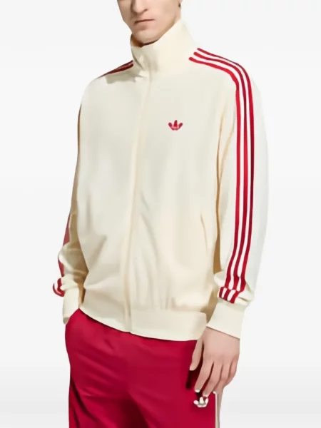 Geacă de blugi Adidas cu broderie cu dungi alergare albastru