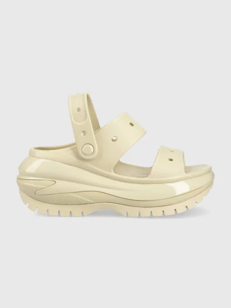 Crocs papuci Classic Mega Crush Sandal femei cu platforma bej