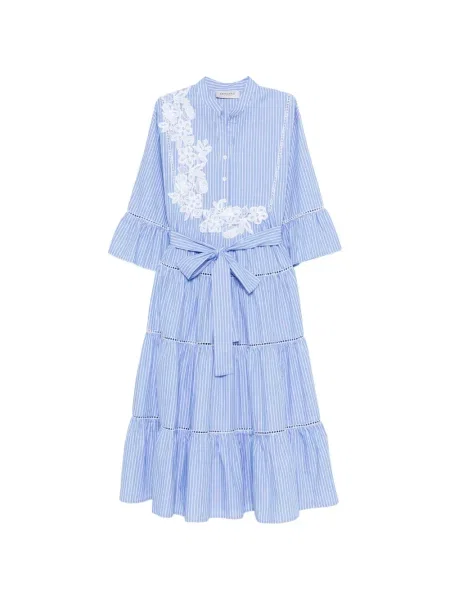 Костюм миди рокля Ermanno Firenze на райета до коляното синьо