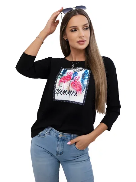 Halenka s 3D černou grafikou plameňáků černá