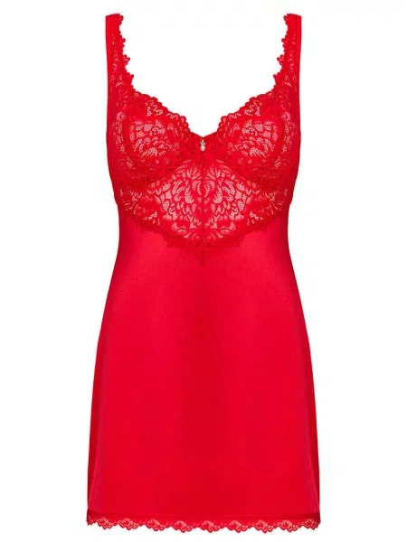 Сорочка с кружевным лифом и трусики стринг Комплект_Obsessive_Amor_Cherris_chemise червона