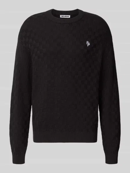 Sweter z dzianiny o kroju regular fit z czystej bawełny z detalem z logo Review czarny
