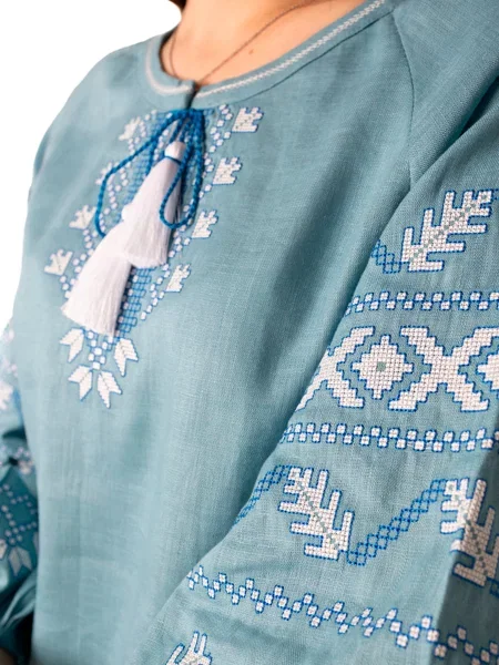 Лляна Вишита сорочка Folk Moda блакитний