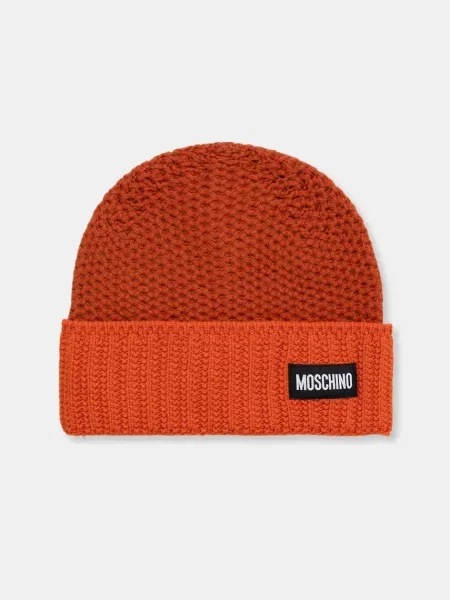 Moschino czapka z wełną pomarańczowa
