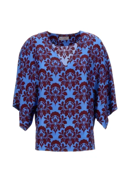 Bluzka Alberto Biani w kwiatki z okrągłym dekoltem niebieska