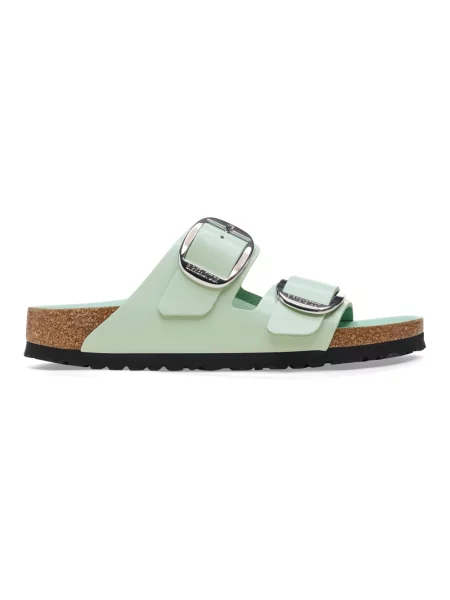 Klapki Birkenstock skórzane na sprzączkę zielone