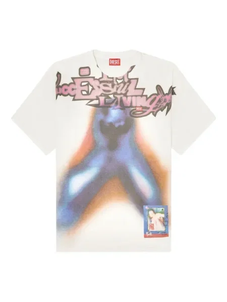 Tricou Diesel cu imagine scurt alb