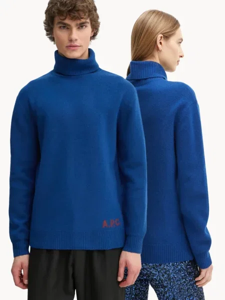 Volnen pulover A.P.C. pull walter mornarsko modra