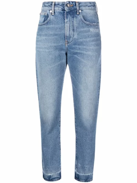 Decupat blugi Off-white cu autograf alb