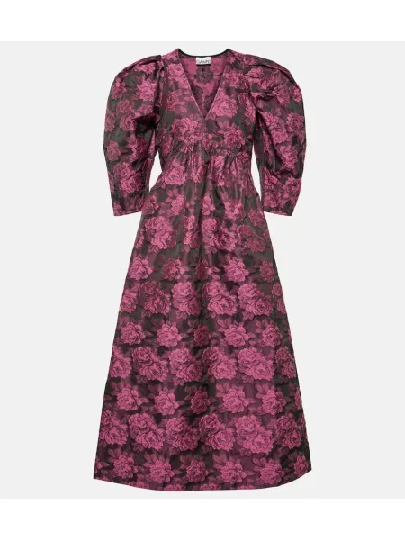 Midi obleka Ganni s cvetličnim vzorcem iz žakarda