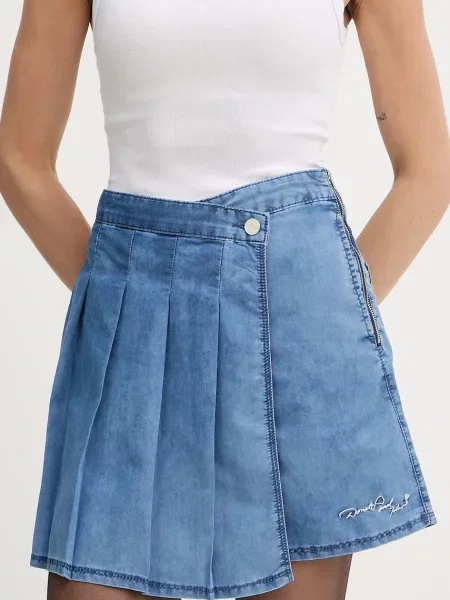 Karl Lagerfeld fustă și pantaloni denim KL X DISNEY cu imprimeu high waist albastru
