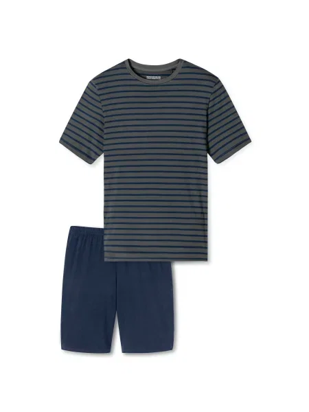 SCHIESSER Hosszú pizsama Casual Essentials kék / szürke fekete