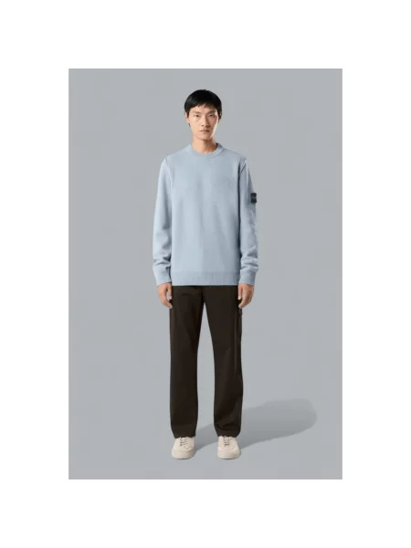 Sweter Stone Island wełniany z okrągłym dekoltem z kamieniami szary