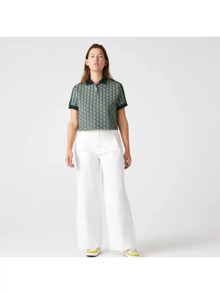 Koszulka Lacoste Contrast Collar Monogram zielona
