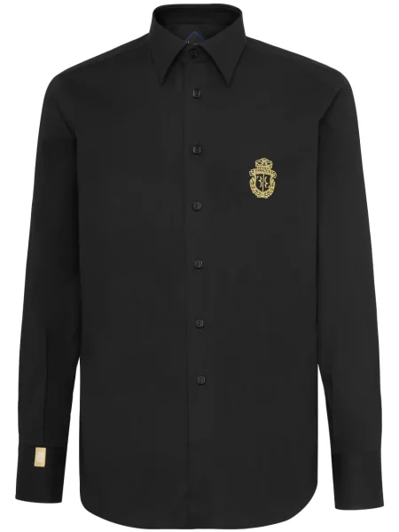 Cămașă Billionaire cu broderie din poplin negru