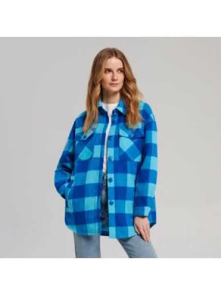 Sinsay Košilová bunda s příměsí vlny modrá