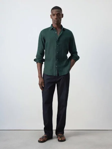 Koszula z lnu regular fit Mężczyzna L MANGO MAN zielony