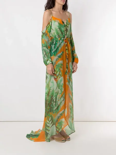 Hedvábné oblekové maxi maxi šaty Amir Slama zelené