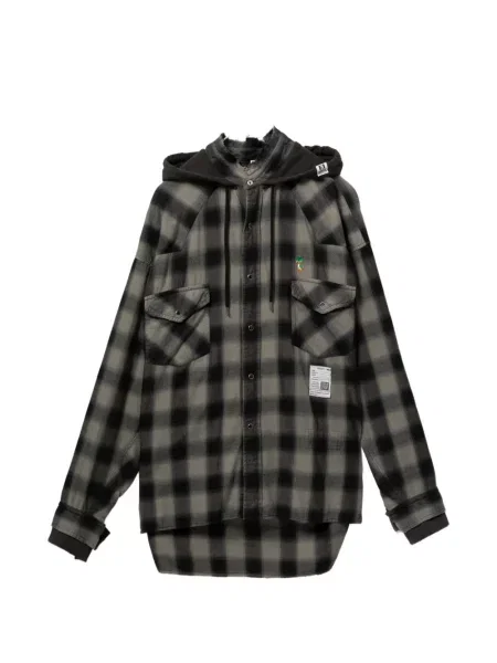 Кариран карирана риза Maison Mihara Yasuhiro с качулка черно